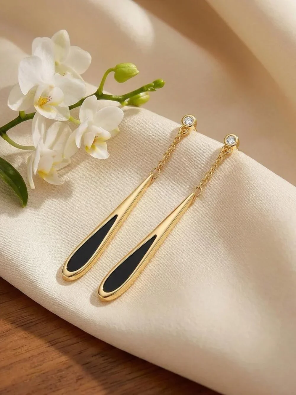Gold Dangle Earrings for Women Black Waterdrop Drop Earrings Valentines for Gift - Picture 5 of 7